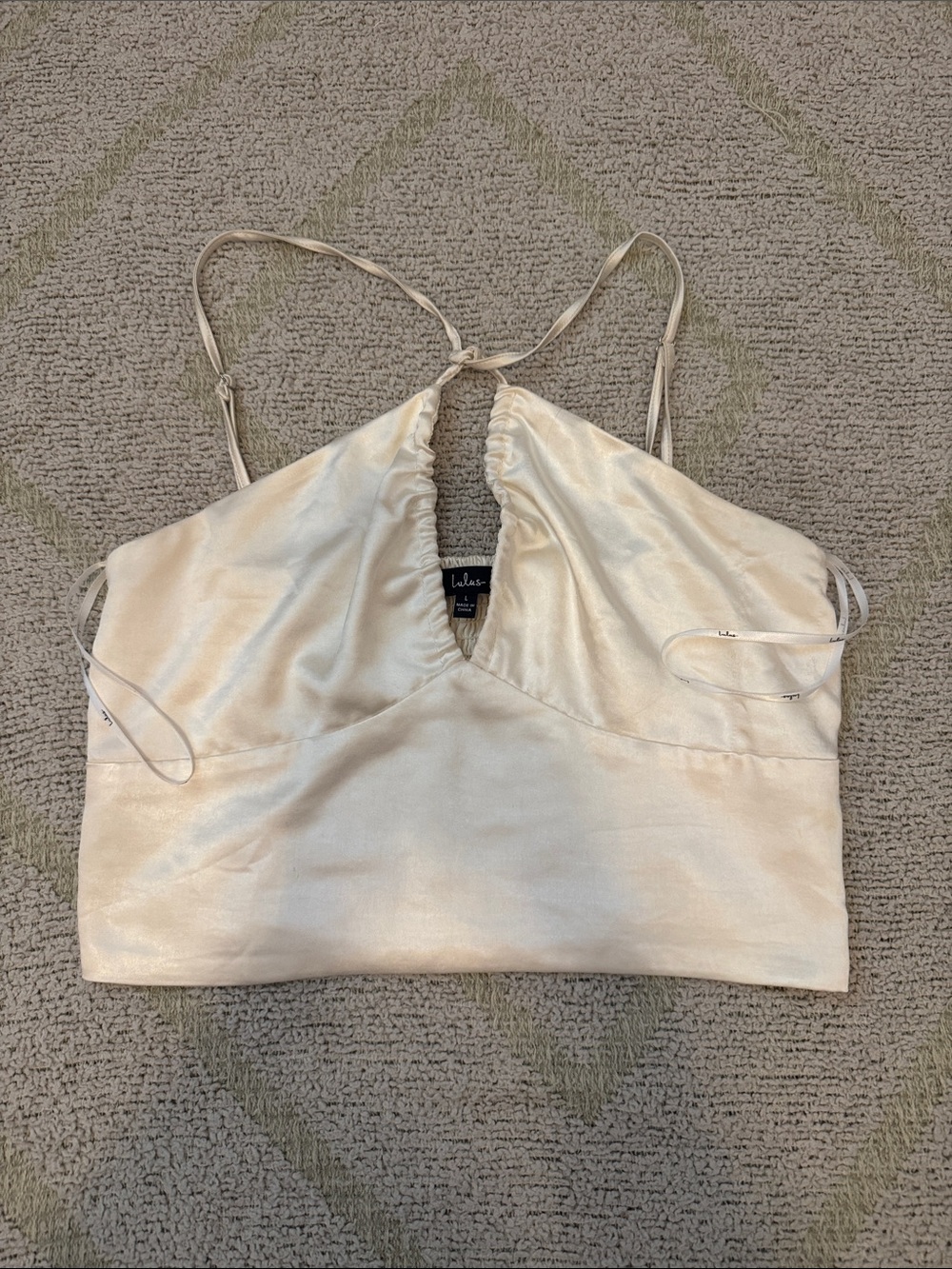 Lulus Champagne Satin Halter Crop Top Size Large